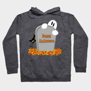 Halloween Cartoon Gravestone, Ghost, Cats & Fall Leaves Hoodie